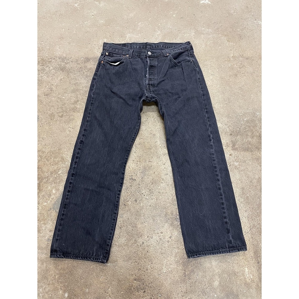 Levis 501 Jeans Mens‎ 36x30 Black Charcoal Wash Denim Button Fly Straight Leg